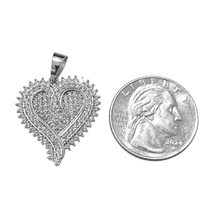 Silver Heart Pendant Sterling Silver with White Cubic Zirconia Stones
