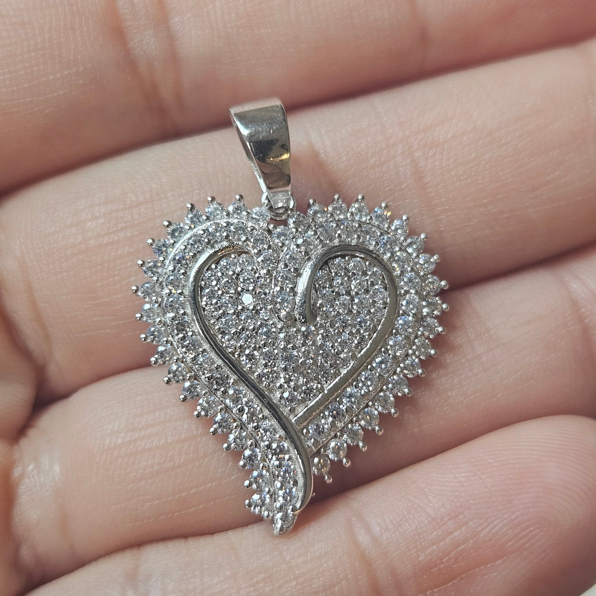Silver Heart Pendant Sterling Silver with White Cubic Zirconia Stones