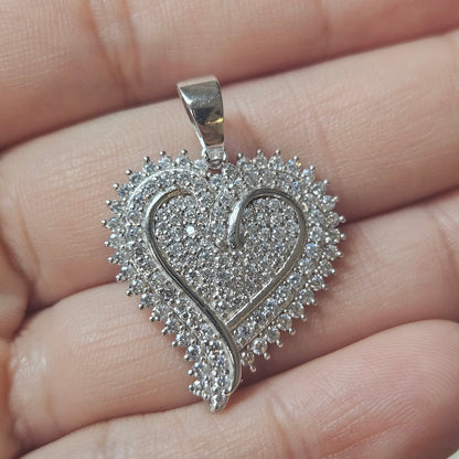 Silver Heart Pendant Sterling Silver with White Cubic Zirconia Stones