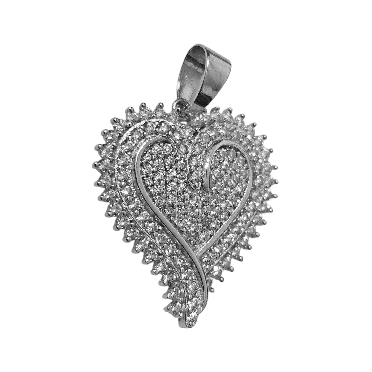 Silver Heart Pendant Sterling Silver with White Cubic Zirconia Stones