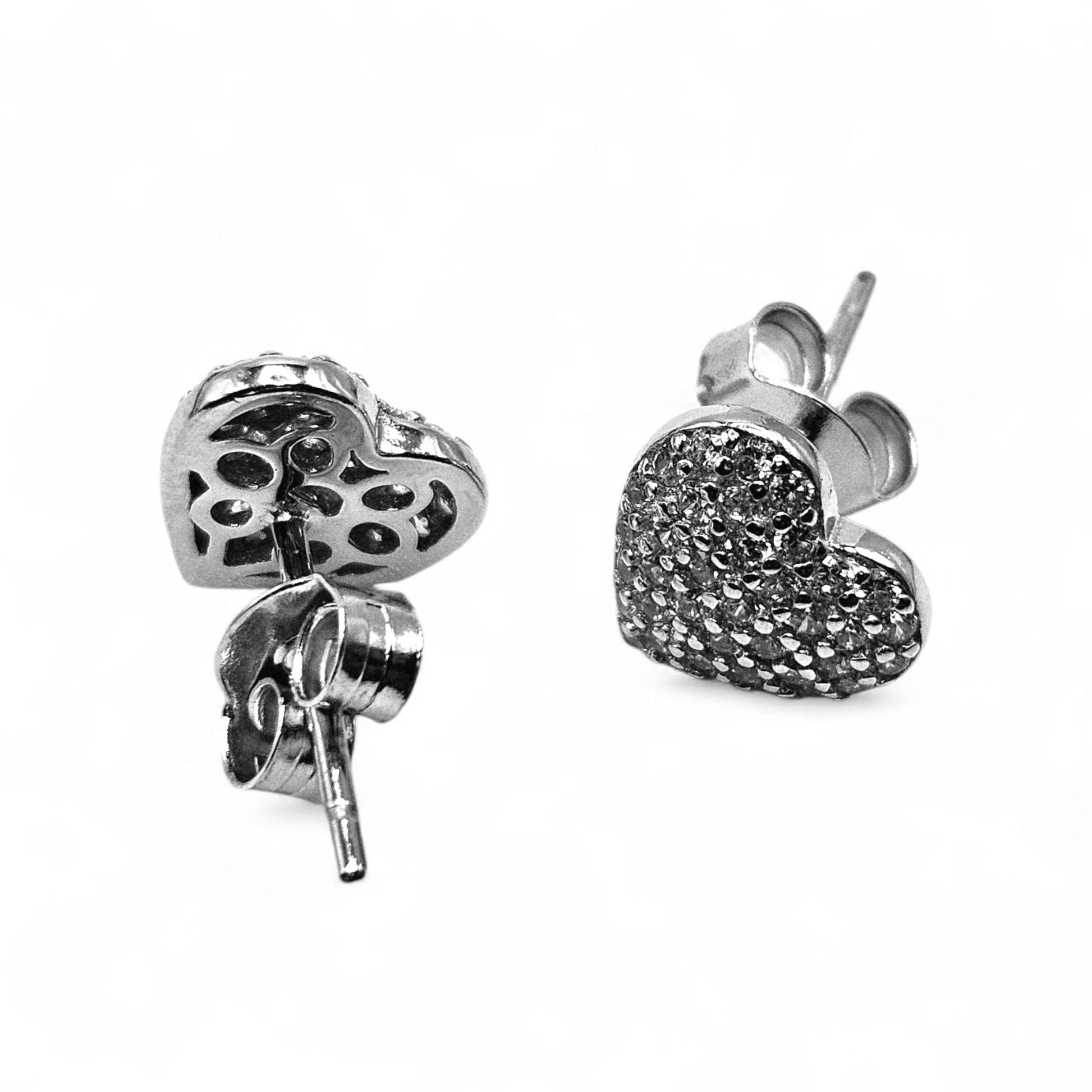Silver Heart Shape Stud Earrings CZ Stones