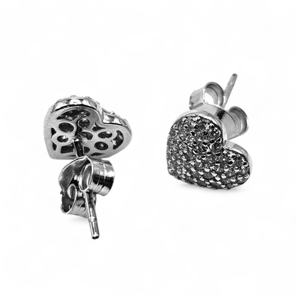 Silver Heart Shape Stud Earrings CZ Stones