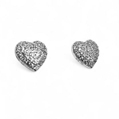 Silver Heart Shape Stud Earrings CZ Stones
