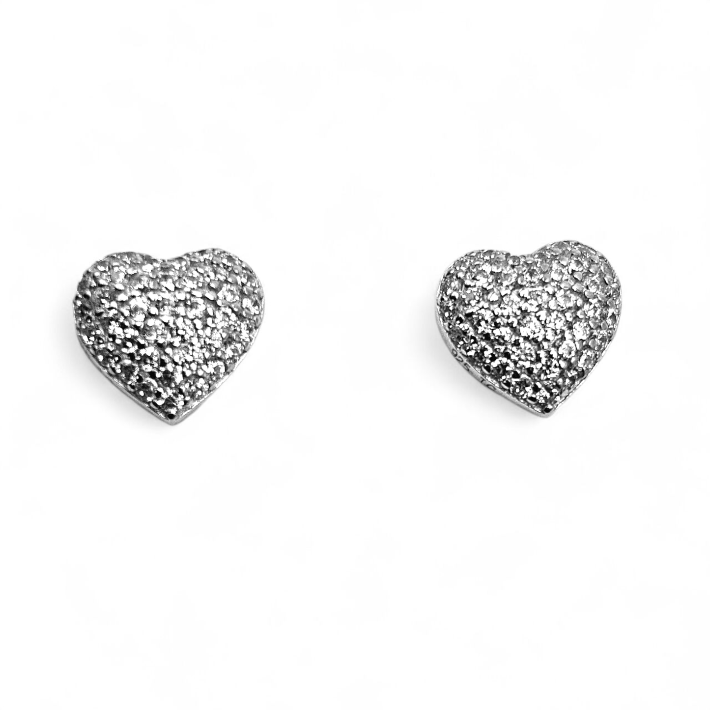 Silver Heart Shape Stud Earrings CZ Stones