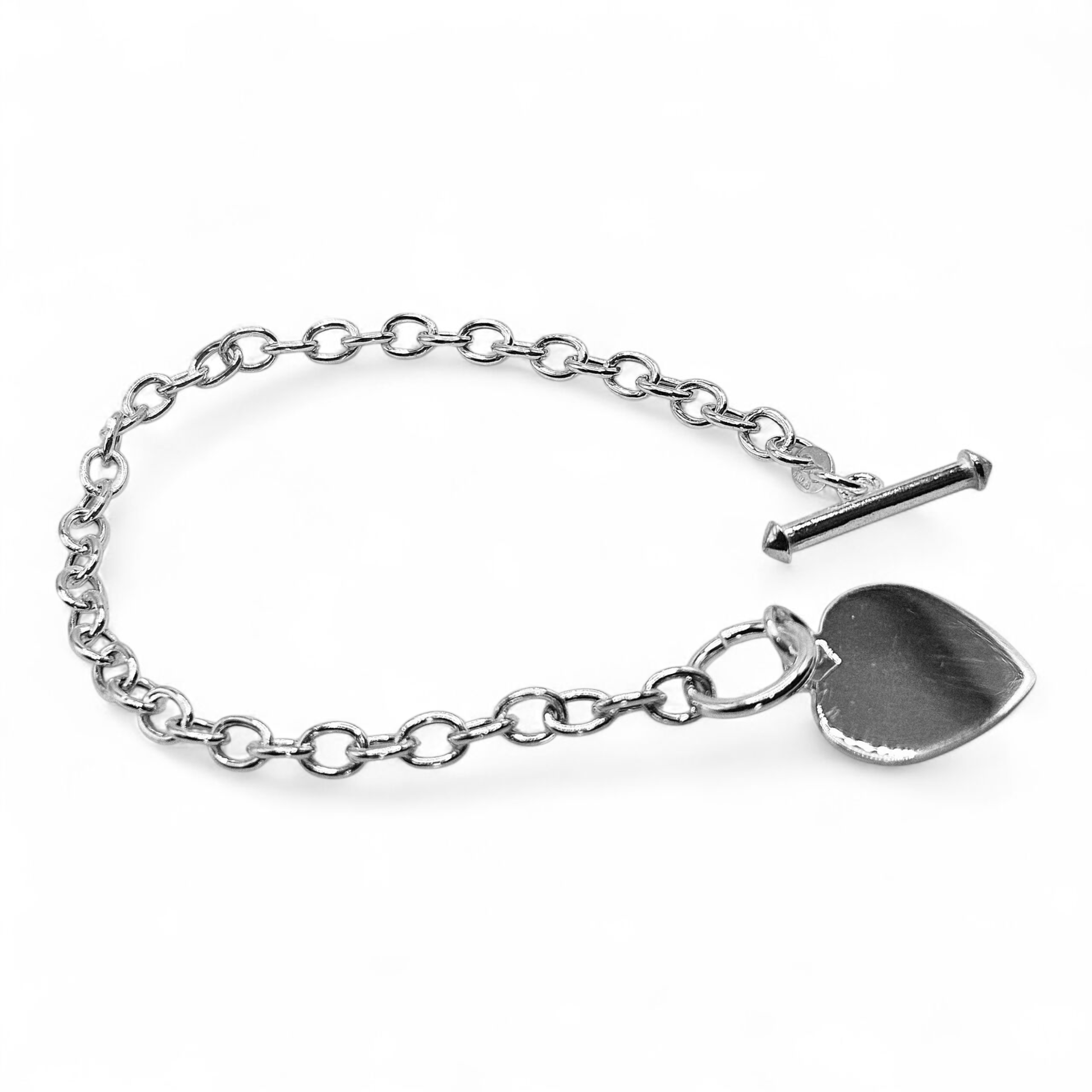 Silver Link Charm Personalized Bracelet with Heart Charm 925 Silver