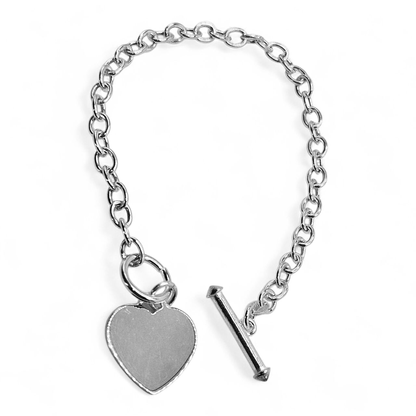 Silver Link Charm Personalized Bracelet with Heart Charm 925 Silver