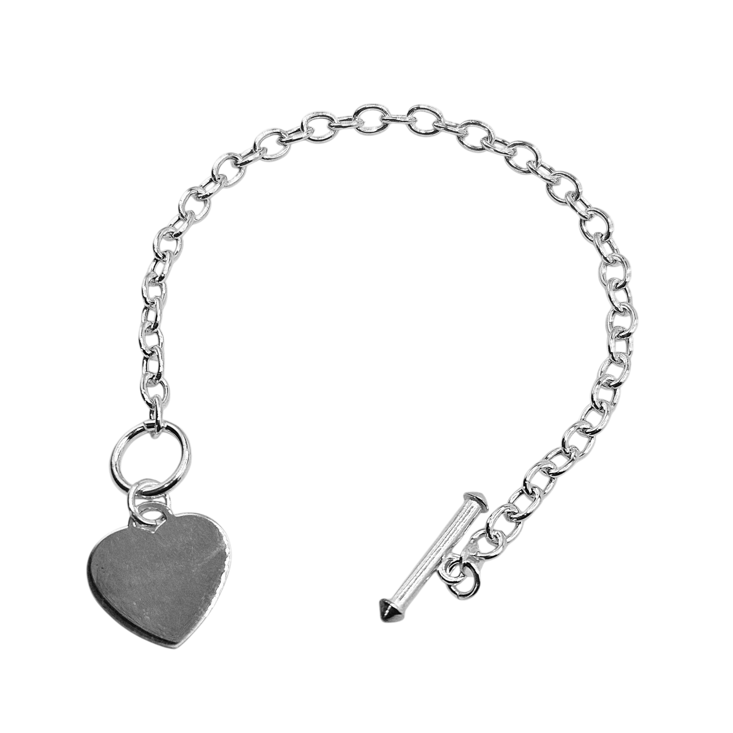 Silver Link Charm Personalized Bracelet with Heart Charm 925 Silver