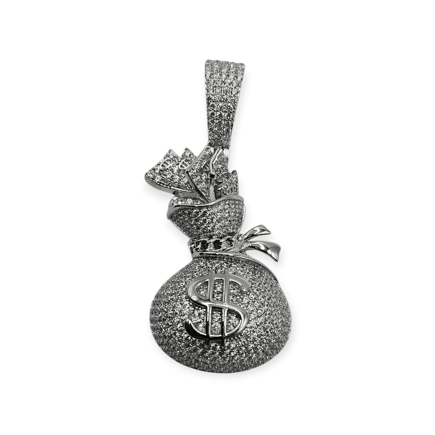 Silver Money Bag Pendant 3D Design 925 Silver with Large Bail for Big Chains