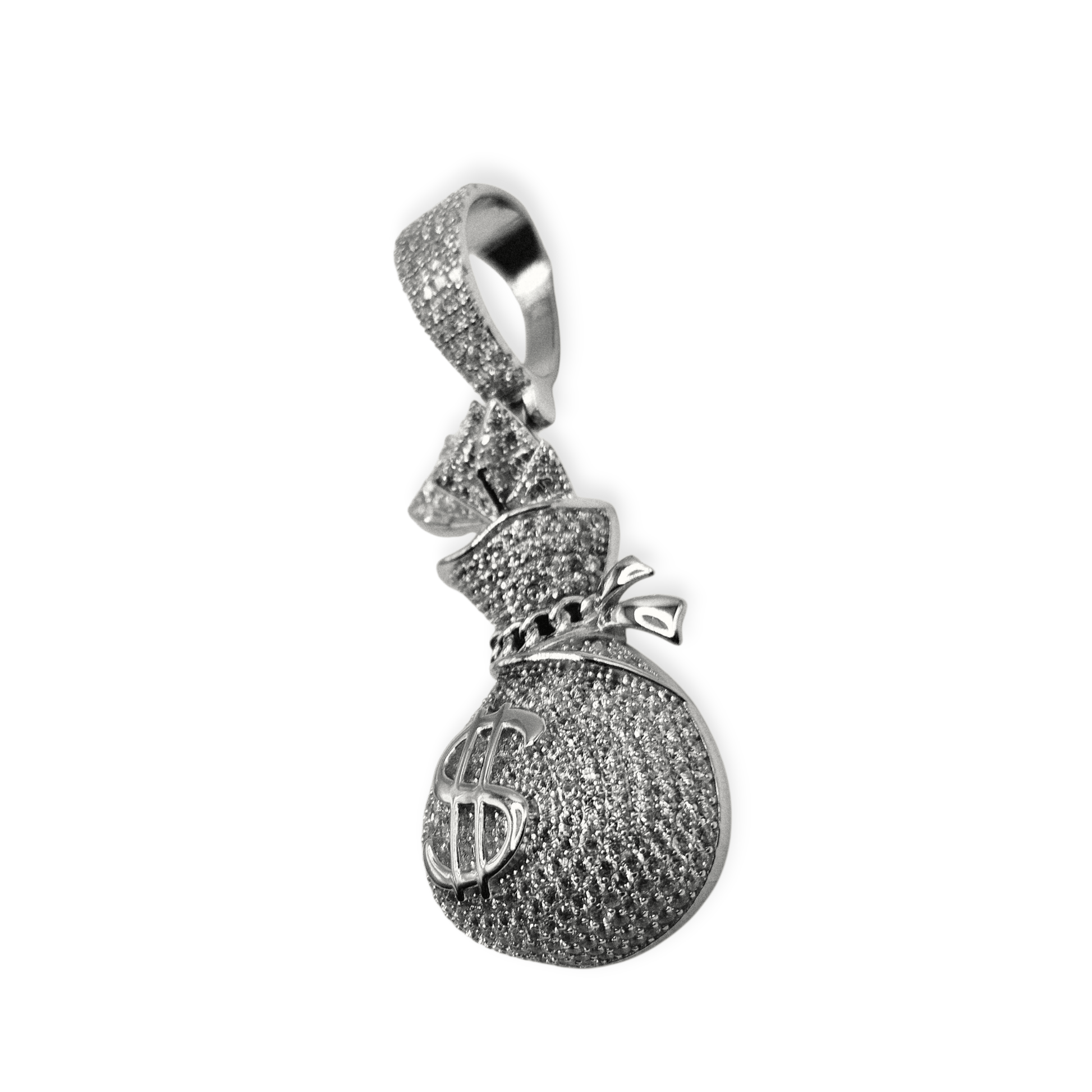 Silver Money Bag Pendant 3D Design 925 Silver with Large Bail for Big Chains