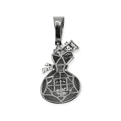 Silver Money Bag Pendant 3D Design 925 Silver with Large Bail for Big Chains