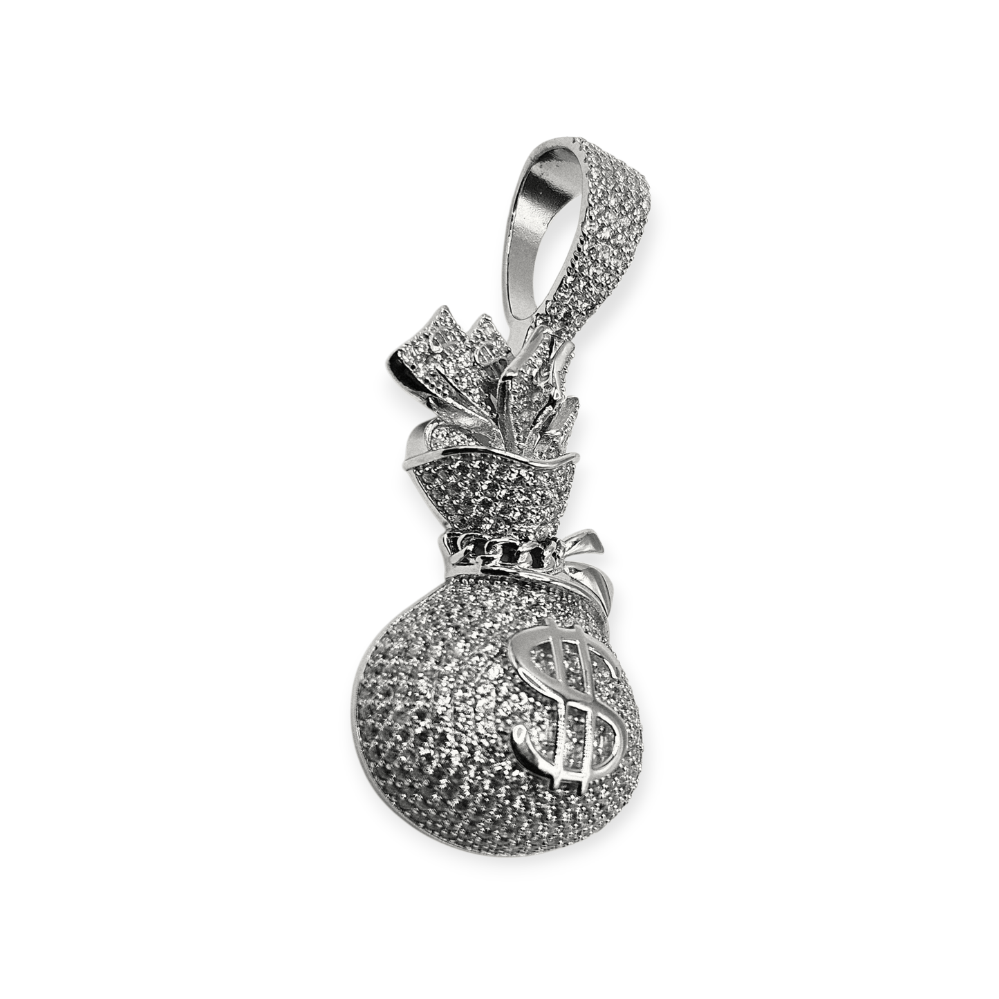 Silver Money Bag Pendant 3D Design 925 Silver with Large Bail for Big Chains