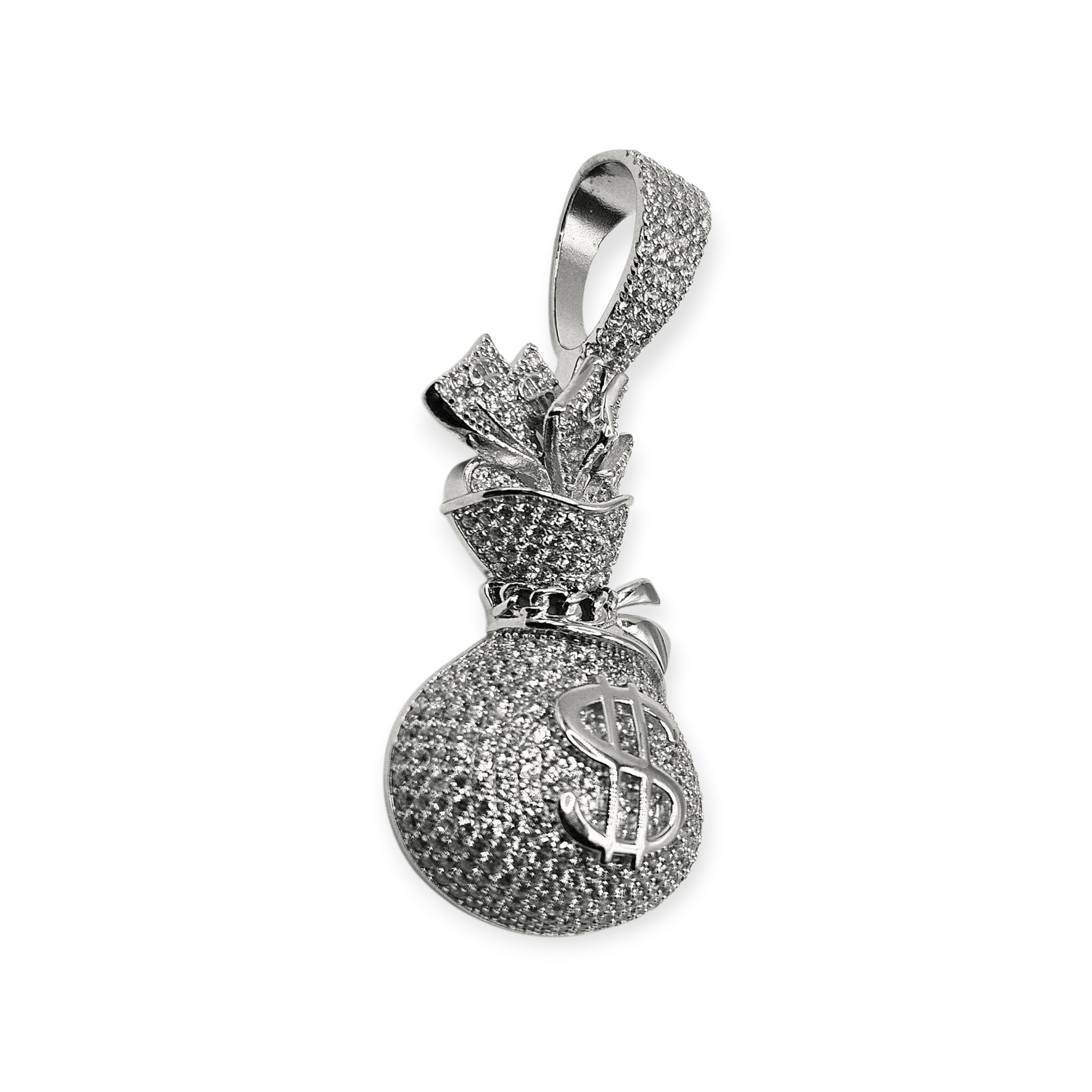 Silver Money Bag Pendant 3D Design 925 Silver with Large Bail for Big Chains