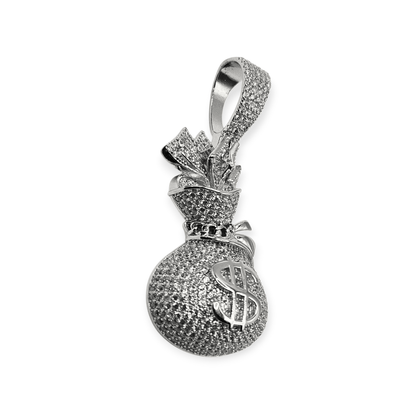 Silver Money Bag Pendant 3D Design 925 Silver with Large Bail for Big Chains