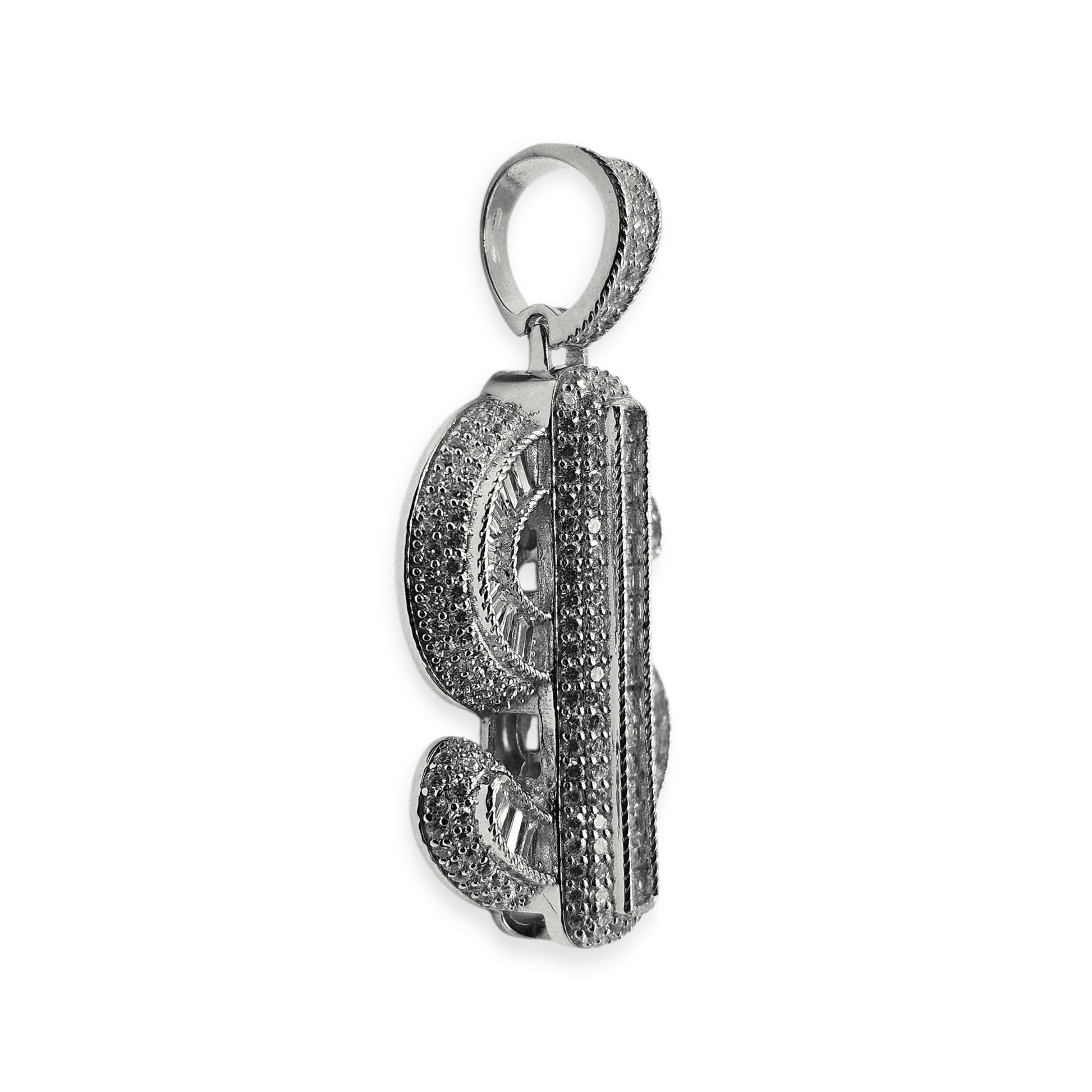 Silver Money Sign Pendant with Cubic Zirconia Stones for Men or Women