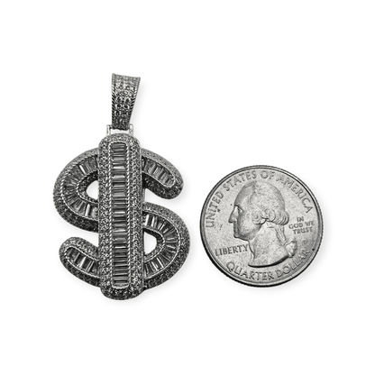 Silver Money Sign Pendant with Cubic Zirconia Stones for Men or Women