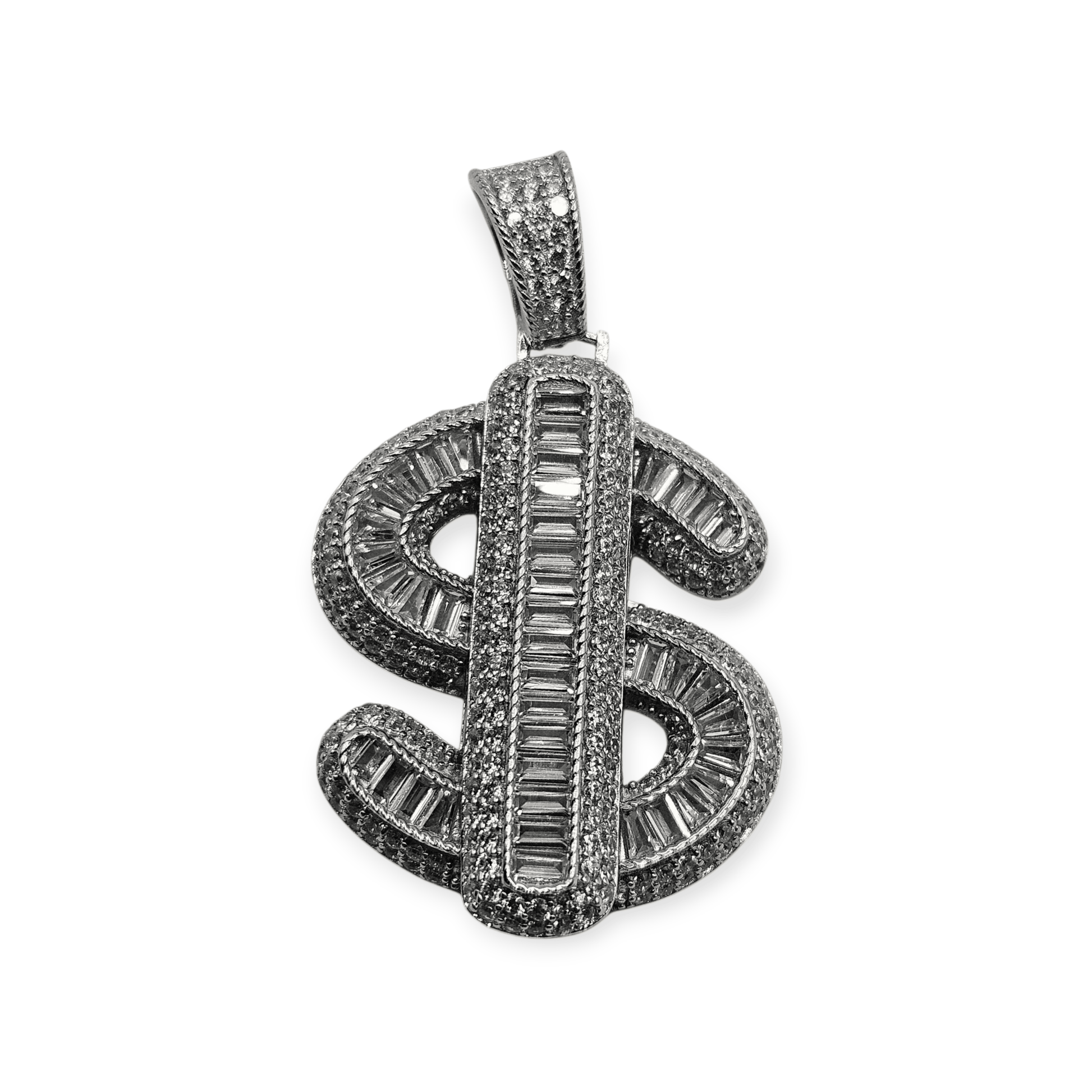 Silver Money Sign Pendant with Cubic Zirconia Stones for Men or Women