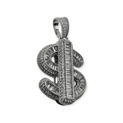 Silver Money Sign Pendant with Cubic Zirconia Stones for Men or Women