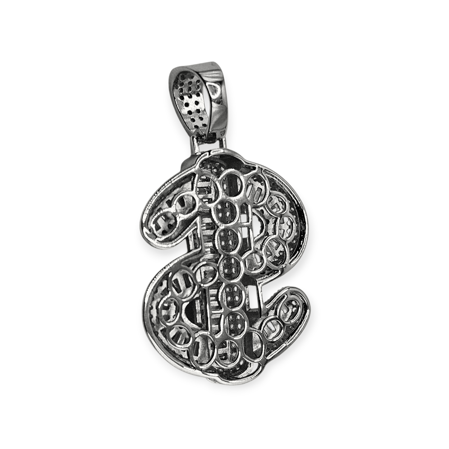 Silver Money Sign Pendant with Cubic Zirconia Stones for Men or Women