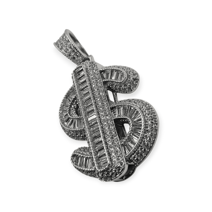 Silver Money Sign Pendant with Cubic Zirconia Stones for Men or Women