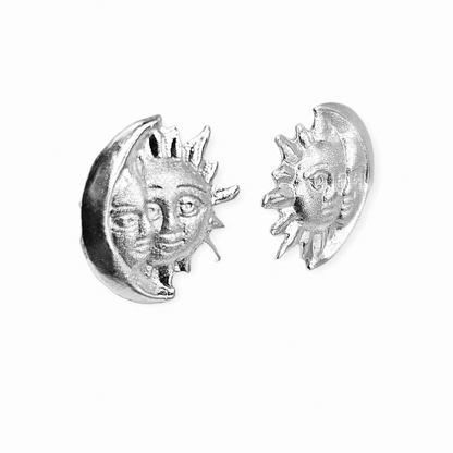 Silver Moon and Sun Stud Earrings for Girls 925 Silver