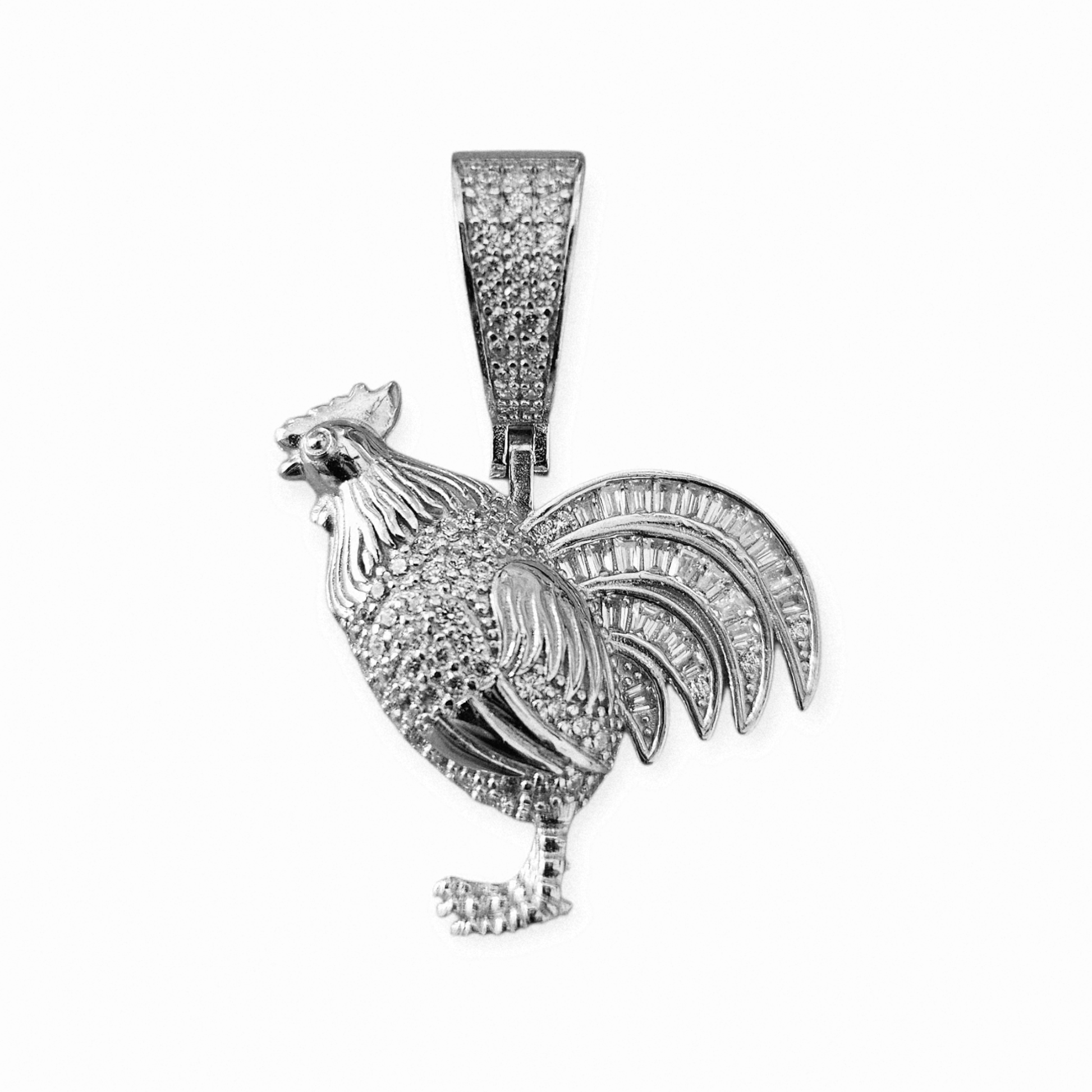 Silver Rooster Pendant with White Cubic Zirconia Silver 925