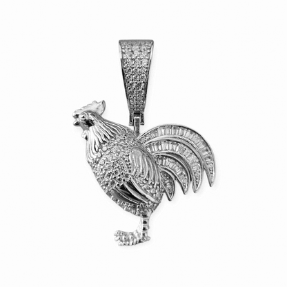 Silver Rooster Pendant with White Cubic Zirconia Silver 925