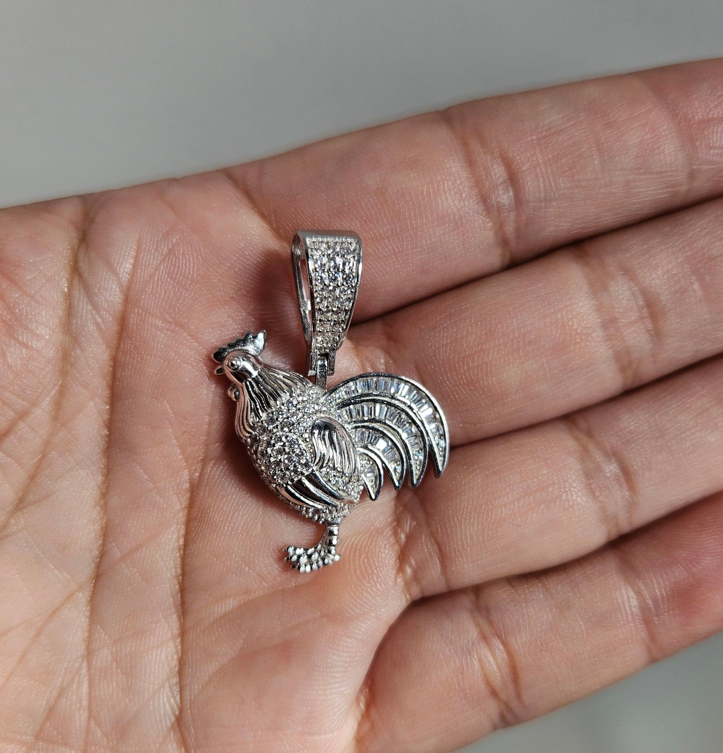 Silver Rooster Pendant with White Cubic Zirconia Silver 925