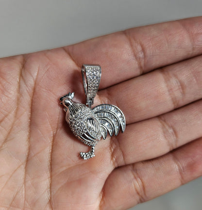 Silver Rooster Pendant with White Cubic Zirconia Silver 925