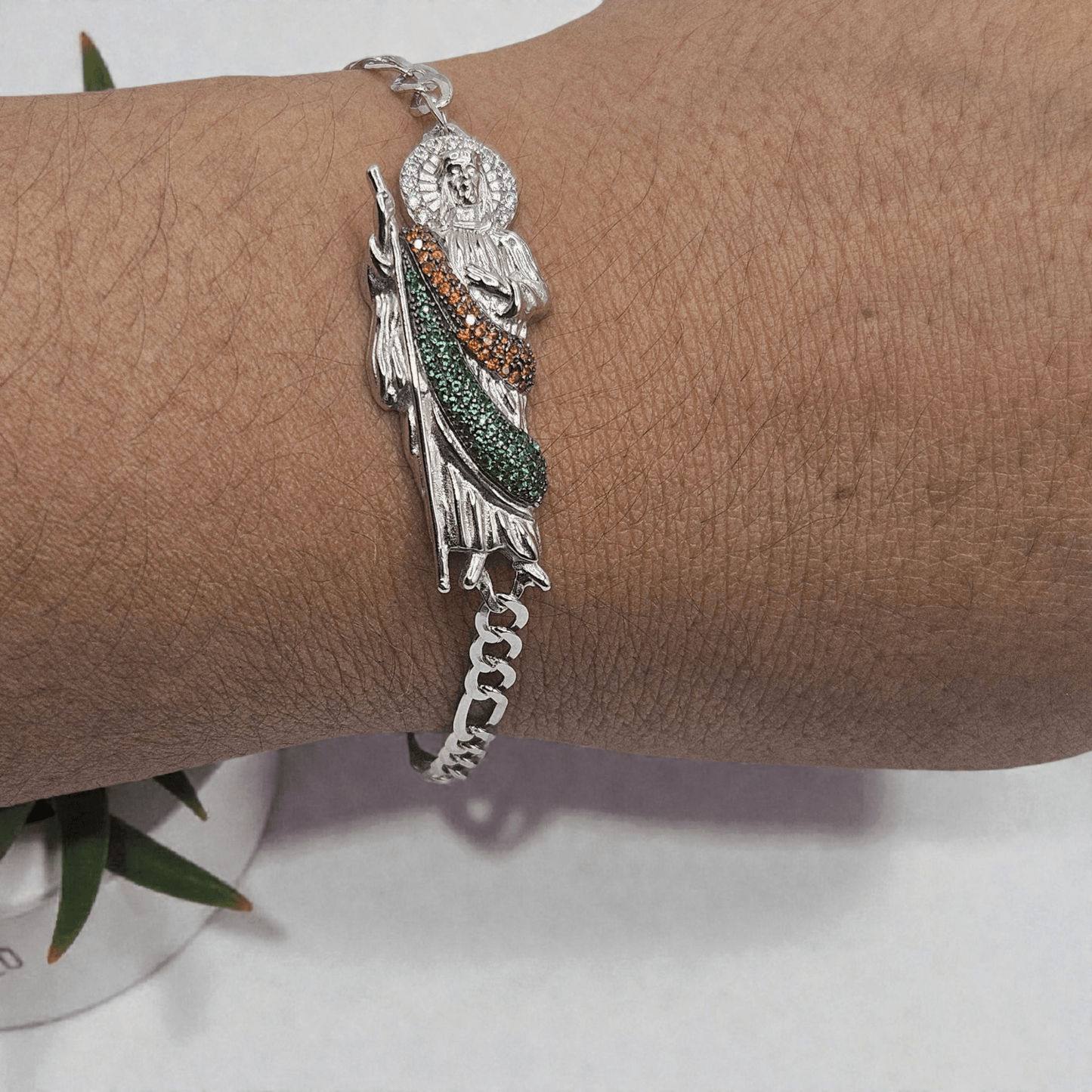 Silver Saint Jude Bracelet for Men or Women 7.5"L