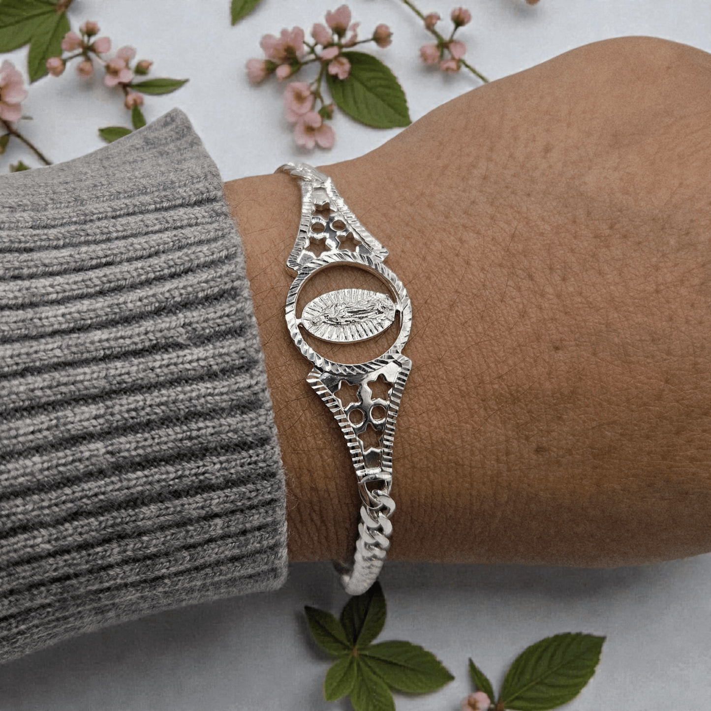 Silver Virgen Mary Bracelet 7"L for Women