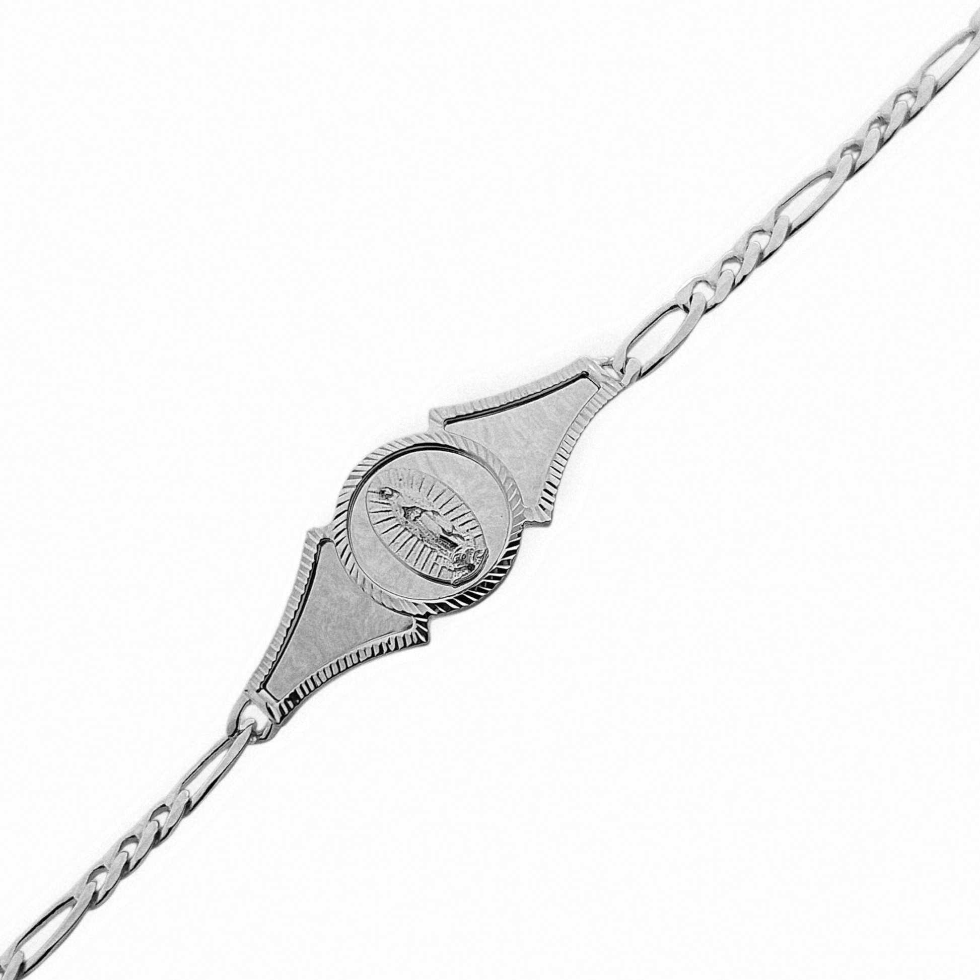 Silver Virgen Mary Bracelet 7"L for Women Figaro Chain Style Bracelet