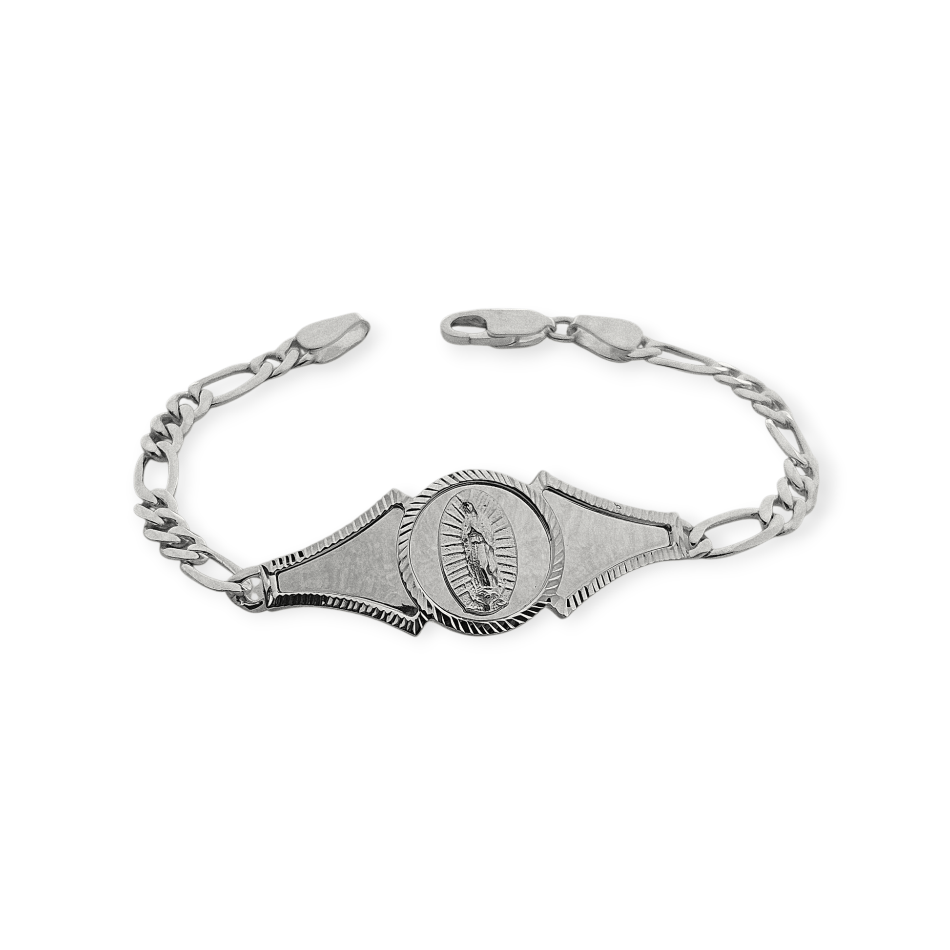 Silver Virgen Mary Bracelet 7"L for Women Figaro Chain Style Bracelet