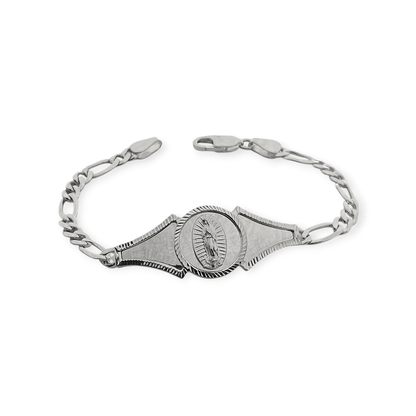 Silver Virgen Mary Bracelet 7"L for Women Figaro Chain Style Bracelet