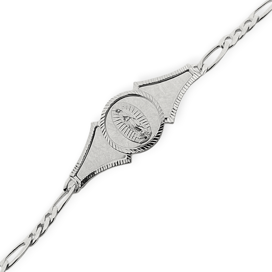 Silver Virgen Mary Bracelet 7"L for Women Figaro Chain Style Bracelet