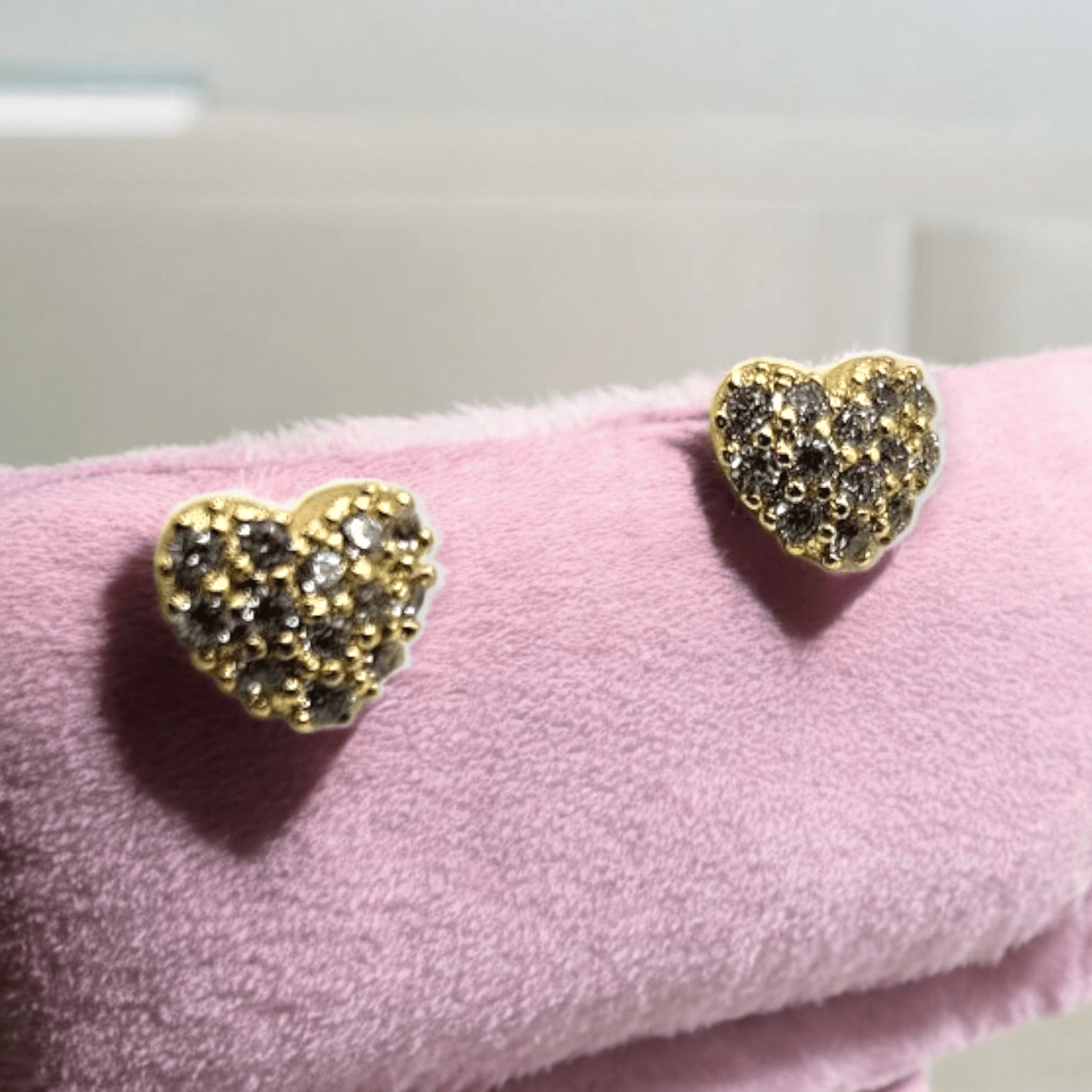 Small Heart and CZ 14k Gold Plated Stud Earrings