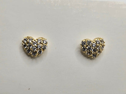 Small Heart and CZ 14k Gold Plated Stud Earrings