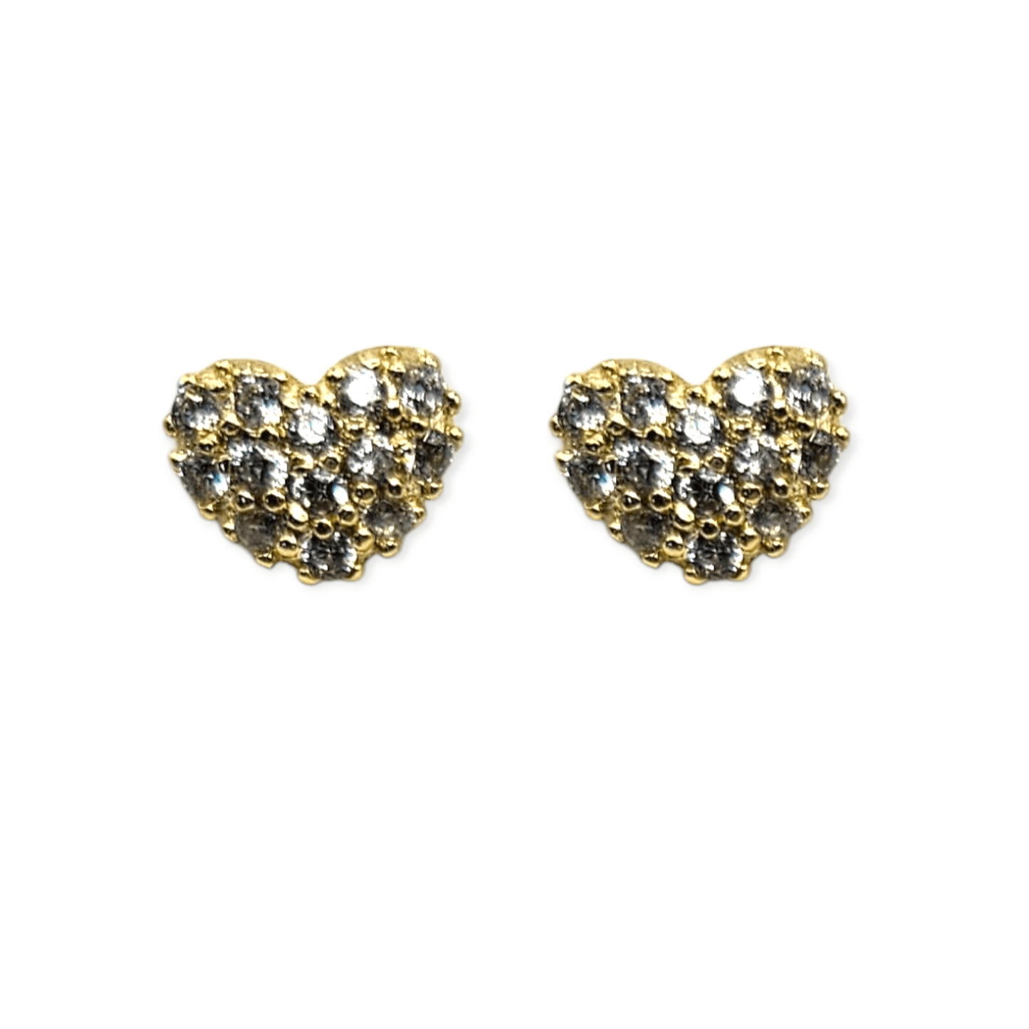 Small Heart and CZ 14k Gold Plated Stud Earrings