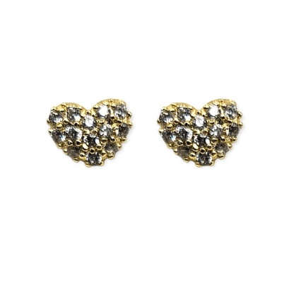 Small Heart and CZ 14k Gold Plated Stud Earrings
