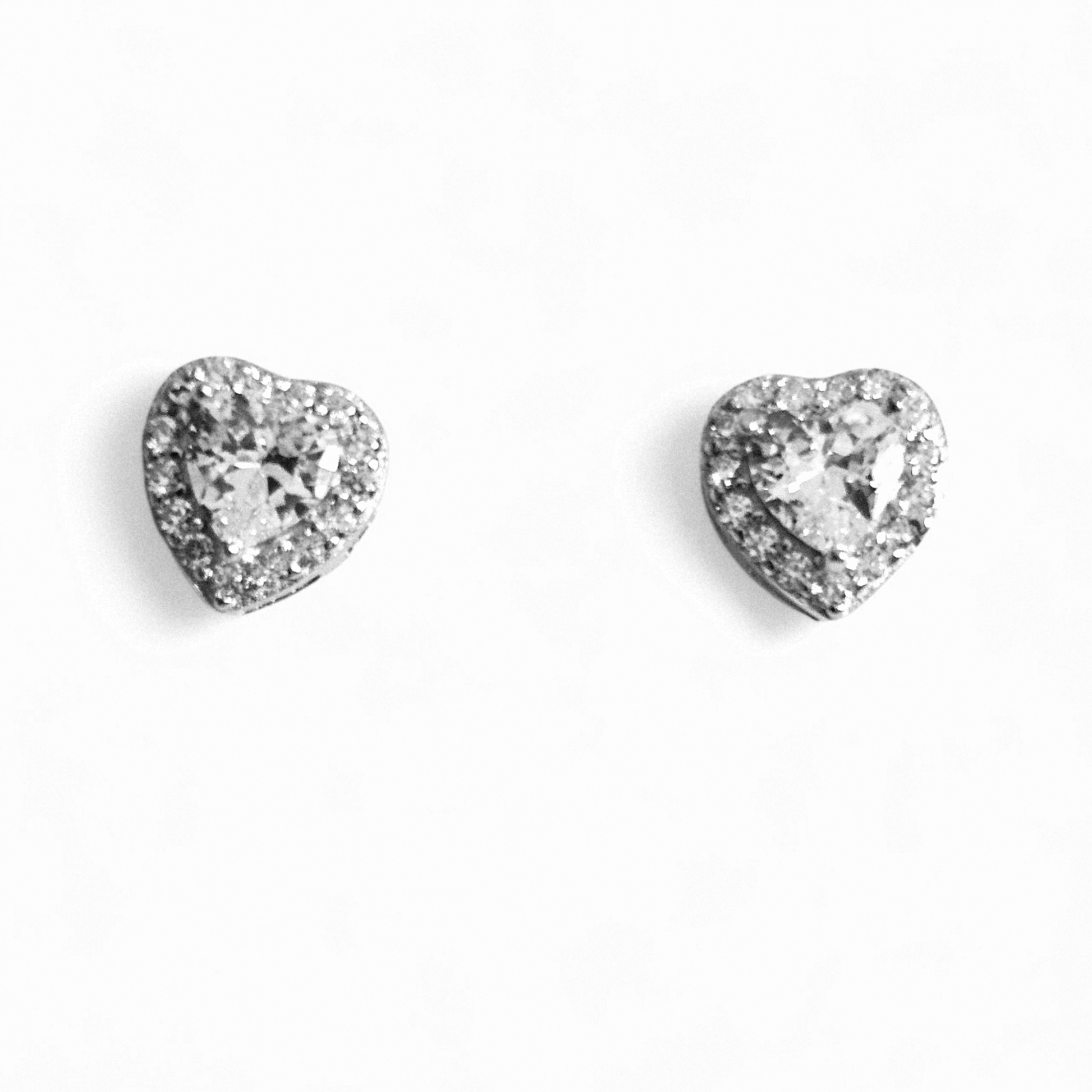 Small Heart Shape Stud Earrings Silver 925 CZ Stones