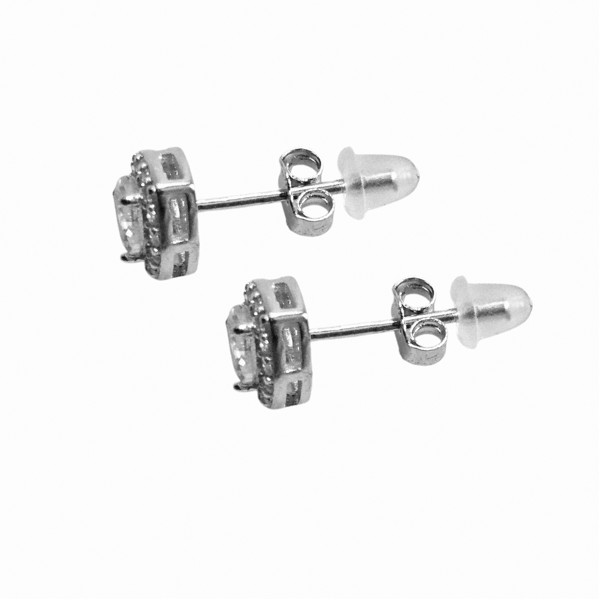 Small Heart Shape Stud Earrings Silver 925 CZ Stones