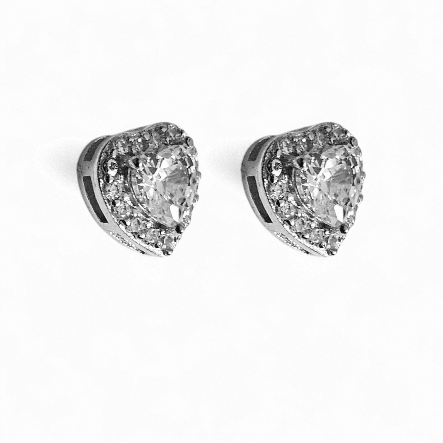 Small Heart Shape Stud Earrings Silver 925 CZ Stones
