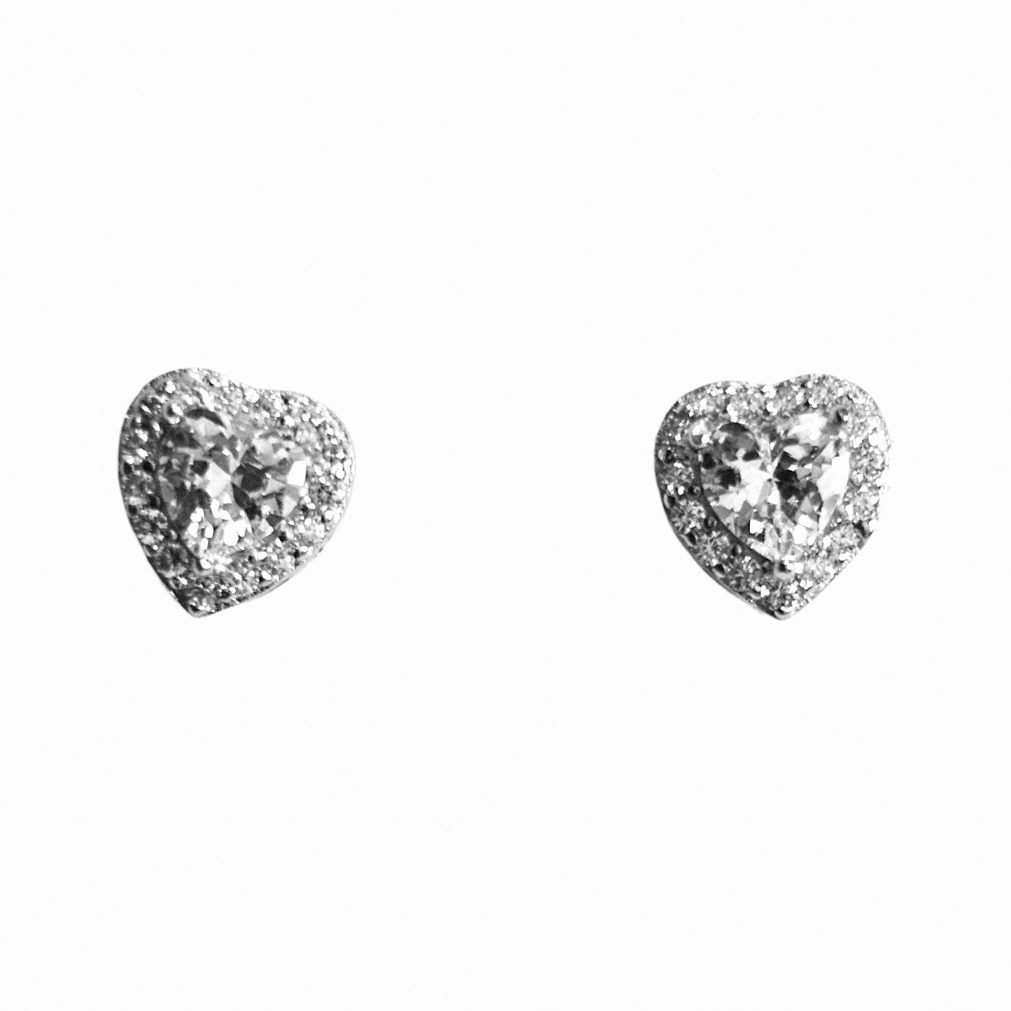 Small Heart Shape Stud Earrings Silver 925 CZ Stones