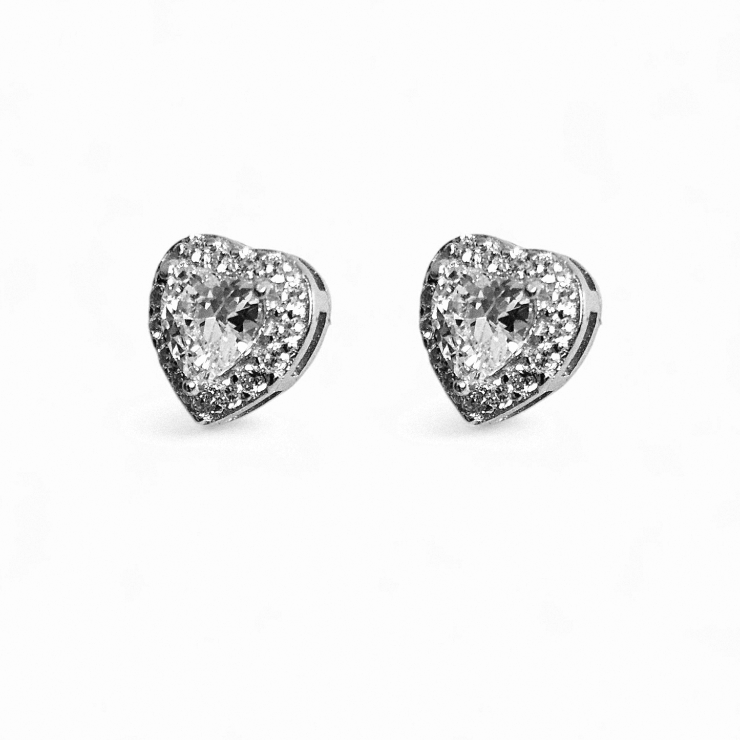 Small Heart Shape Stud Earrings Silver 925 CZ Stones