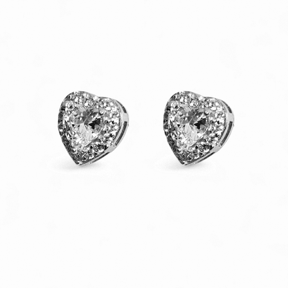Small Heart Shape Stud Earrings Silver 925 CZ Stones