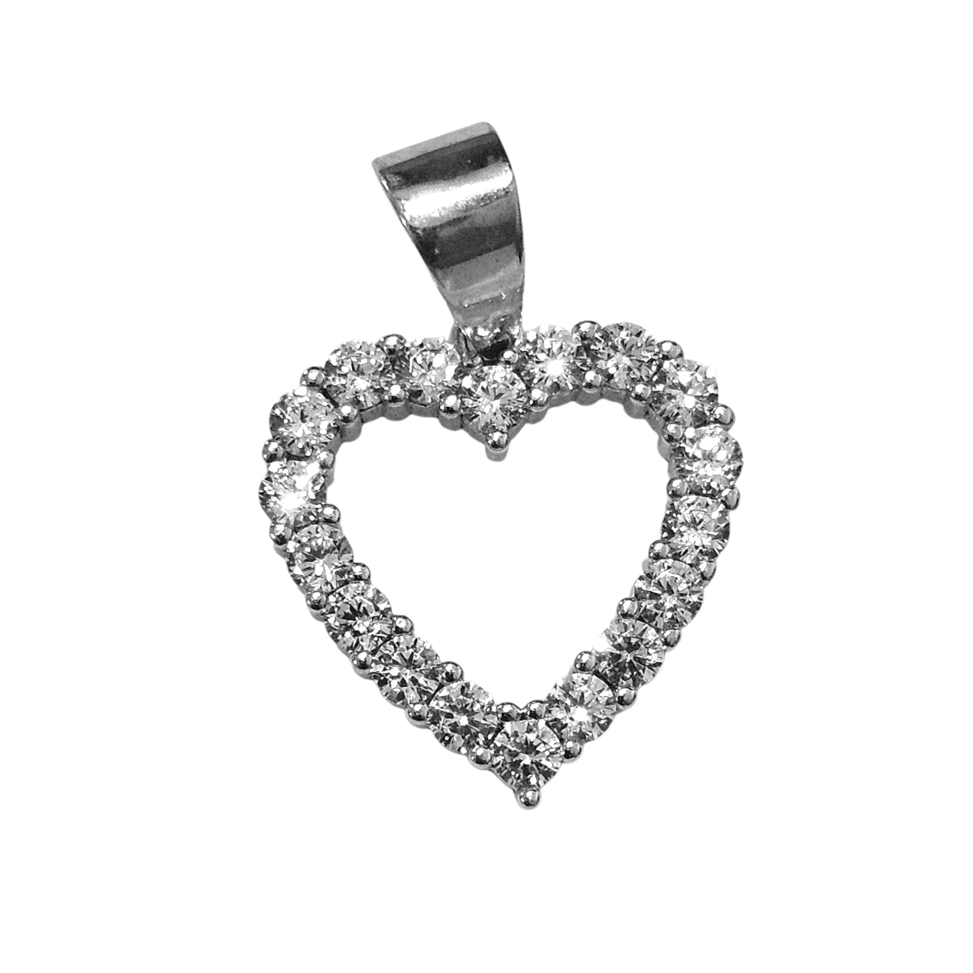 Sterling Silver Heart Pendant with White Cubic Zirconia Stones
