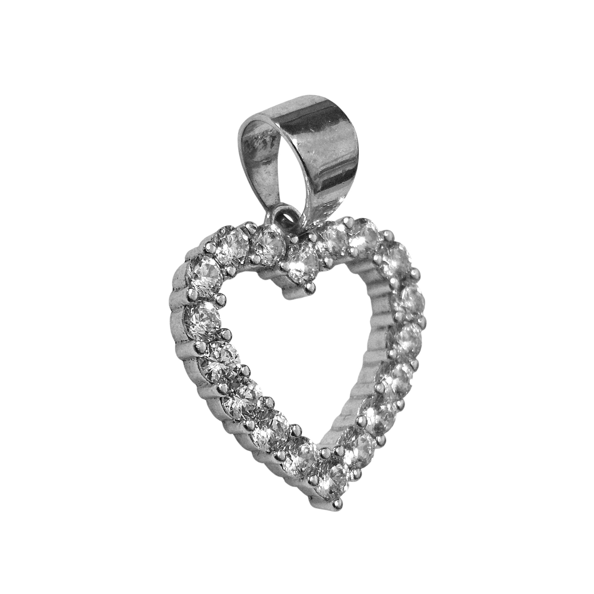 Sterling Silver Heart Pendant with White Cubic Zirconia Stones