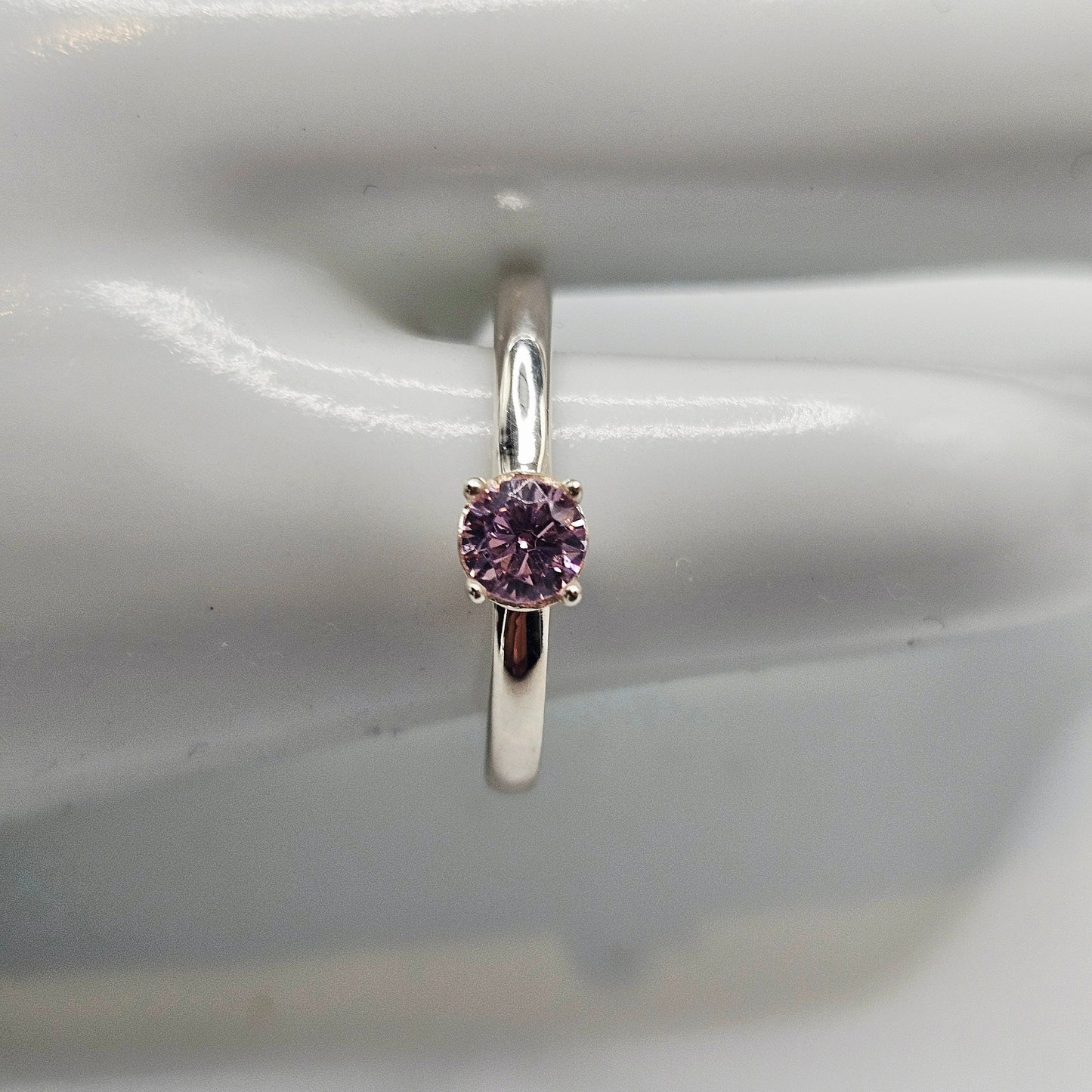 Sterling Silver Pink Solitaire Birthstone Girls Ring