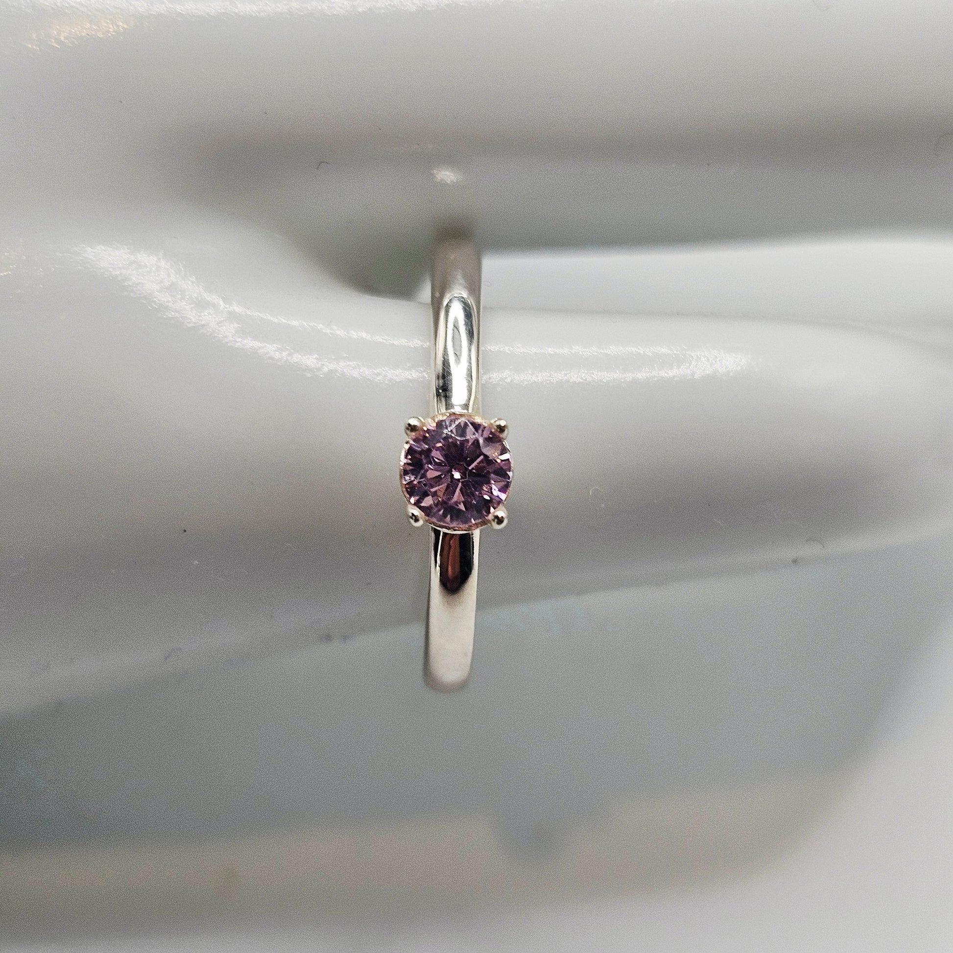 Sterling Silver Pink Solitaire Birthstone Girls Ring