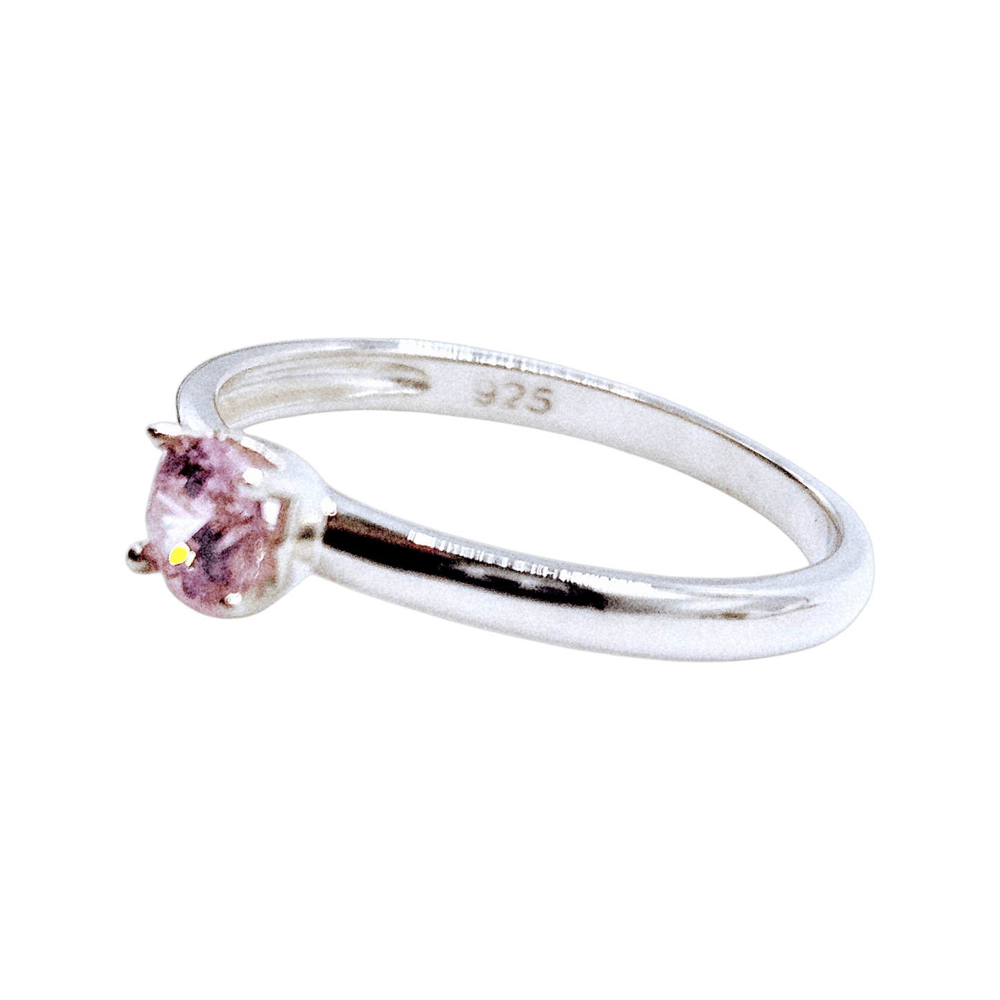 Sterling Silver Pink Solitaire Birthstone Girls Ring