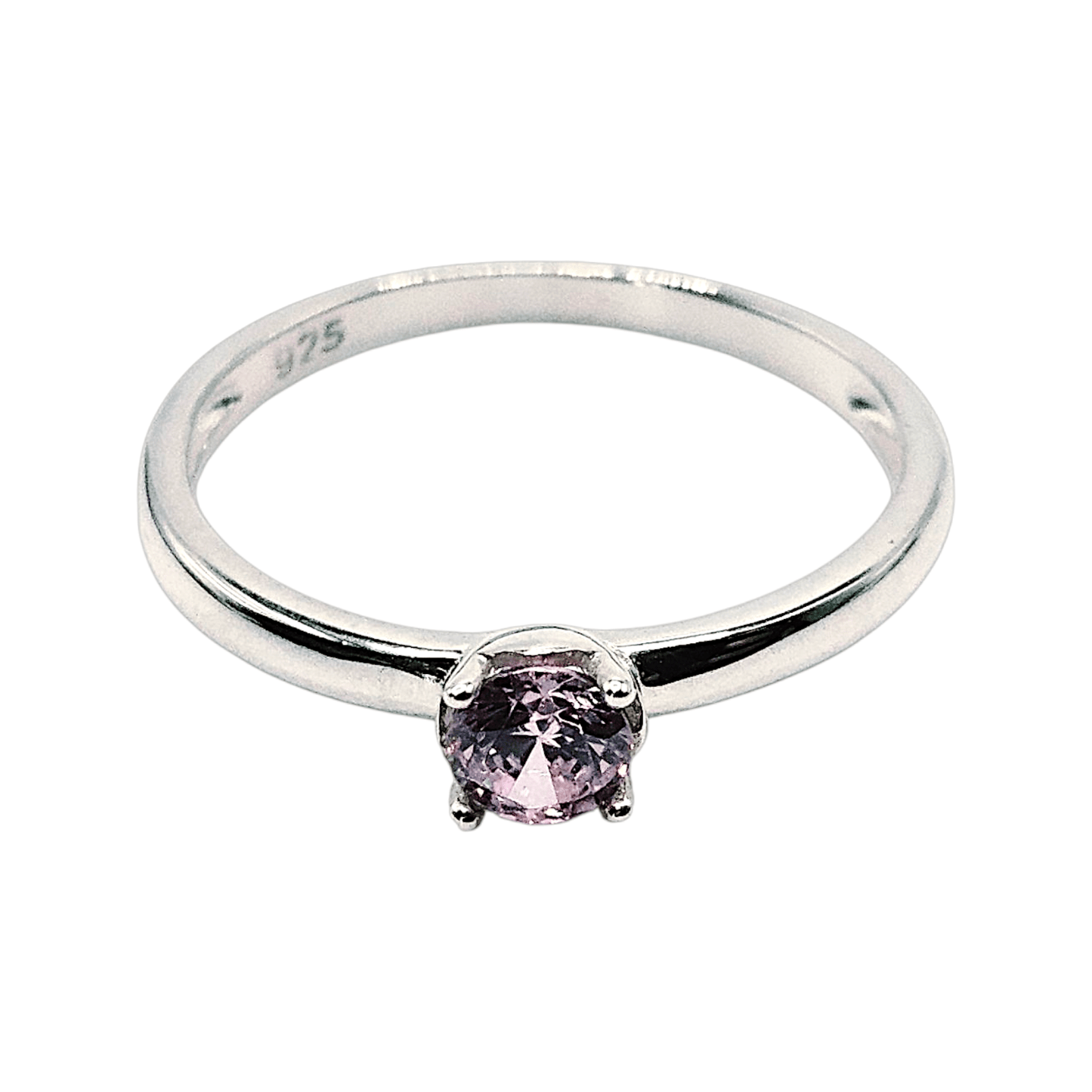 Sterling Silver Pink Solitaire Birthstone Girls Ring